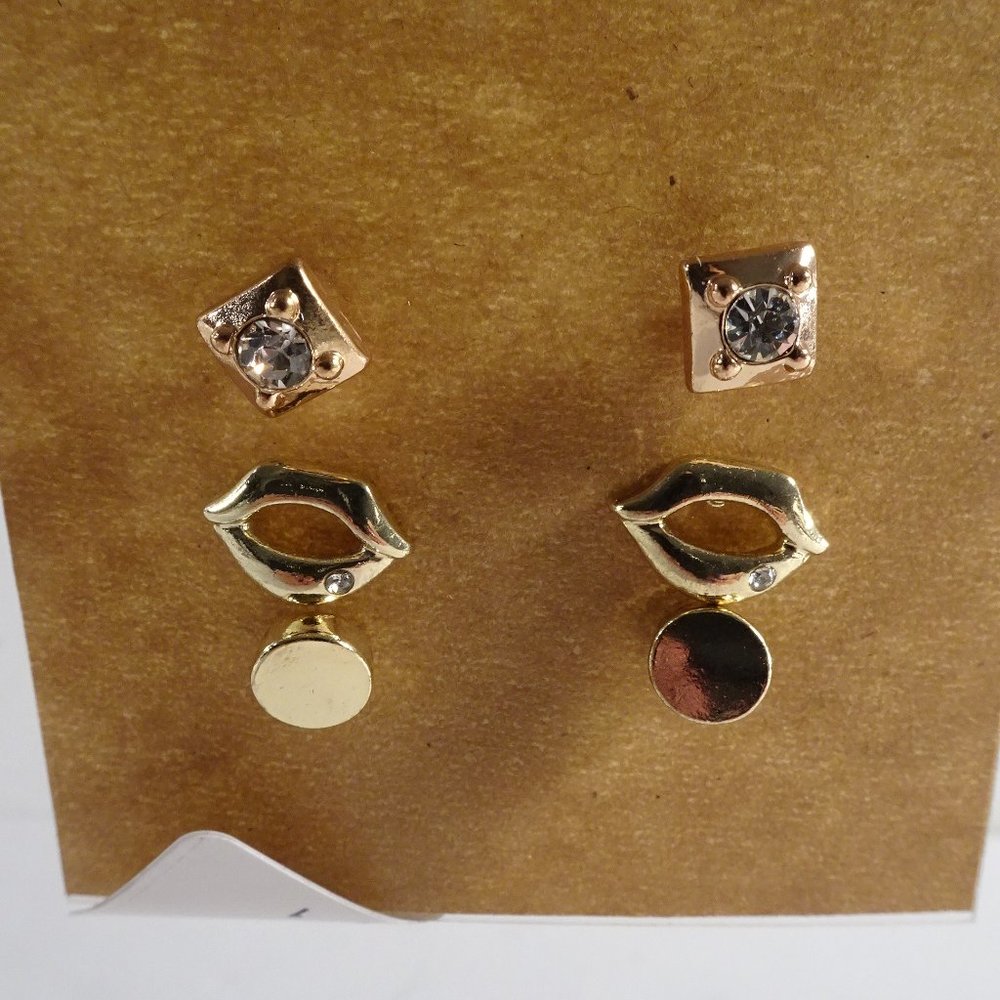 Lee Angel Lips Earrings Set of 3 NWT 98